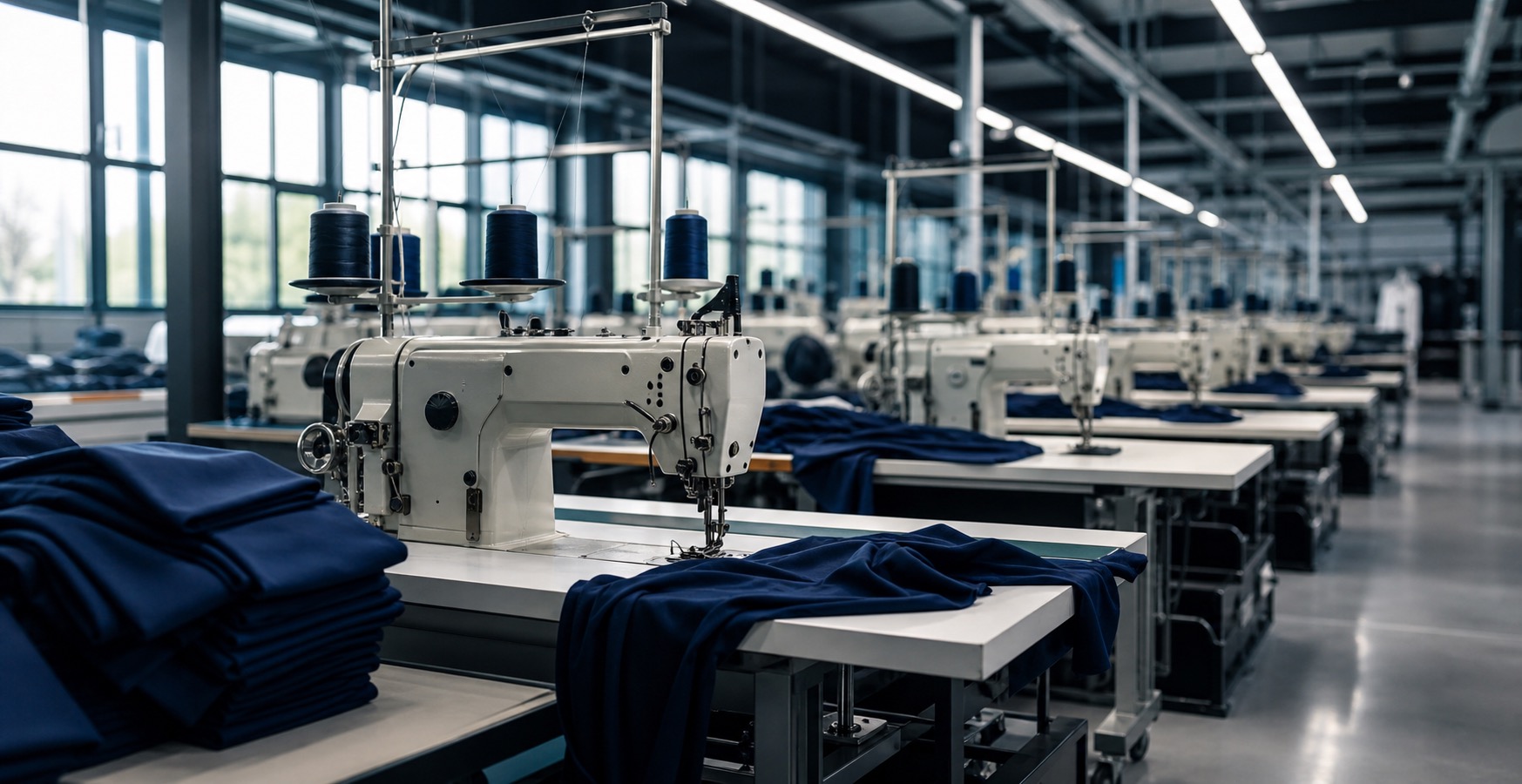 Taller textil profesional con máquinas de coser industriales